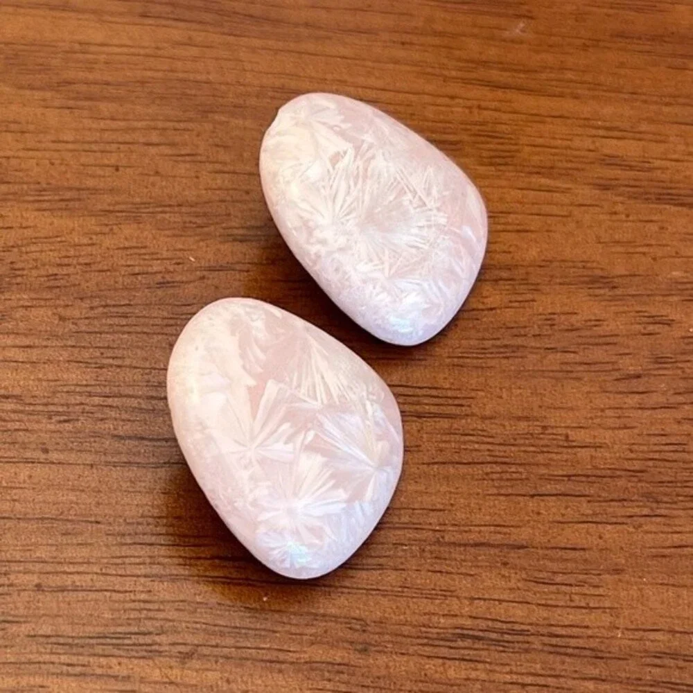 80s Vintage Button Earrings Oversized Light Pink Handmade Studs